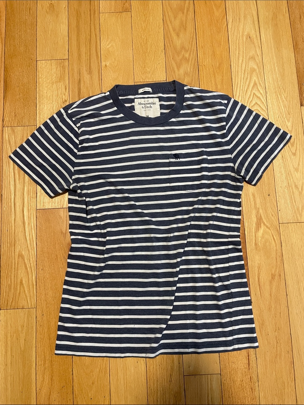 Abercrombie & Fitch Kids Navy & White Striped Pocket Tee
